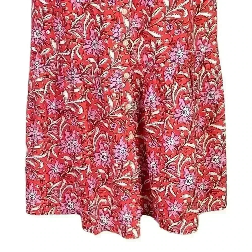 Loft Women S Floral Tier Pocket Shirt Dress Red White Rayon Short Sleeves NEW - Picture 5 of 12